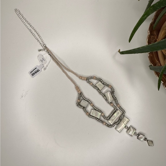 Free People Statement Necklace Shell Inlay Wood Bead Braided Cord Adjustable - Picture 7 of 9